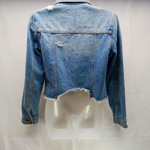 KanCan Light Wash Distressed Estilo/ Crop  4 Pocket Denim Jacket. Woman's XS.... - Picture 2 of 15